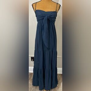 Jarvin Navy Tie Front Tiered Sleeveless Maxi Dress Large Womens